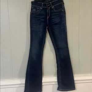 Blue Boot Cut Jeans with Decorative Stitching